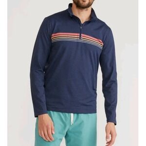 Marine Layer Recycled Sport Quarter Zip Navy Warm Stripe Medium